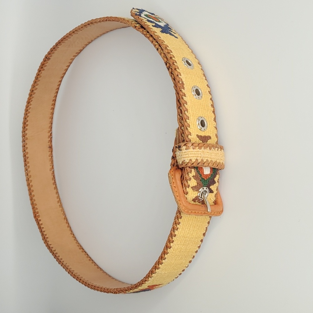 GAS BIJOUX Vintage Leather and textile belt with Aztec design